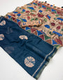Propinquity Navy Blue Printed Cotton Silk Saree With Ideal Blouse Piece