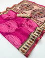Adorning Dark Pink Printed Cotton Silk Saree With Embellished Blouse Piece