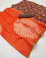 Preferable Orange Printed Cotton Silk Saree With Lovely Blouse Piece
