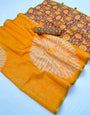 Improbable Yellow Printed Cotton Silk Saree With Refreshing Blouse Piece