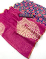 Surreptitious Dark Pink Printed Cotton Silk Saree With Luxuriant Blouse Piece