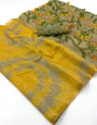 Posh Yellow Printed Cotton Silk Saree With Quintessential Blouse Piece