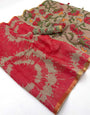 Fantabulous Red Printed Cotton Silk Saree With Beguiling Blouse Piece