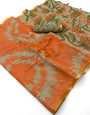 Scintillating Orange Printed Cotton Silk Saree With Staggering Blouse Piece