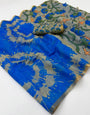 Sumptuous Royal Blue Printed Cotton Silk Saree With Arresting Blouse Piece