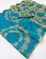 Tremendous Firozi Printed Cotton Silk Saree With Fairytale Blouse Piece