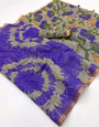 Adorable Royal Purple Printed Cotton Silk Saree With Dalliance Blouse Piece