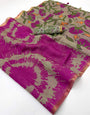 Wonderful Purple Printed Cotton Silk Saree With Twirling Blouse Piece