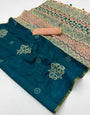 Intricate Rama Printed Cotton Silk Saree With Panache Blouse Piece