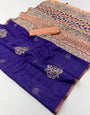 Nemesis Royal Purple Printed Cotton Silk Saree With Luminous Blouse Piece
