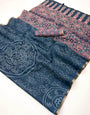 Lissome Blue Printed Cotton Silk Saree With Ethereal Blouse Piece