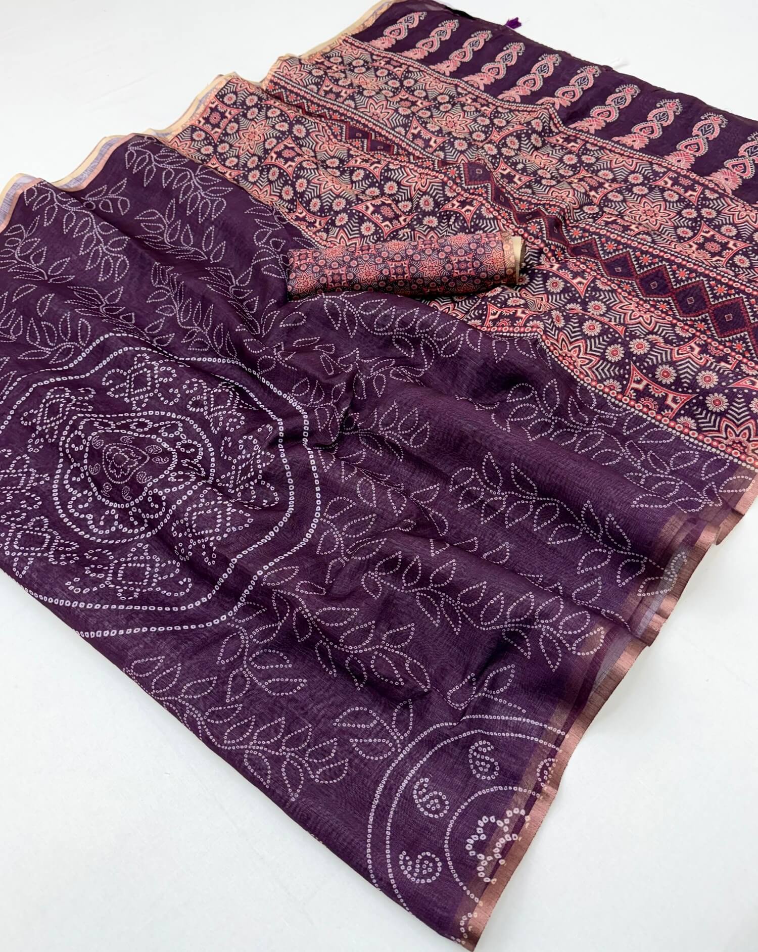 Grandiose Purple Printed Cotton Silk Saree With Exuberant Blouse Piece ...