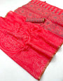 Exquisite Dark Pink Printed Cotton Silk Saree With Majestic Blouse Piece
