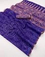 Fancifull Royal Purple Printed Cotton Silk Saree With Energetic Blouse Piece