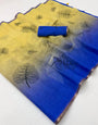 Panoply Yellow and Blue Printed Cotton Silk Saree With Surreptitious Blouse Piece