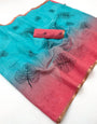 Epiphany Sky and Pink Printed Cotton Silk Saree With Captivating Blouse Piece