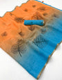 Smashing Orange and Blue Printed Cotton Silk Saree With Desiring Blouse Piece