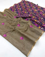 Marvellous Dark Beige Printed Cotton Silk Saree With Comely Blouse Piece