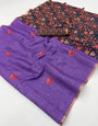 Quixotic Purple Printed Cotton Silk Saree With Ideal Blouse Piece