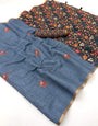Vestigial Grey Printed Cotton Silk Saree With Glamorous Blouse Piece