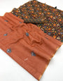 Excellent Orange Printed Cotton Silk Saree With Beguiling Blouse Piece