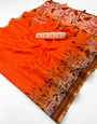 Refreshing Orange Printed Cotton Silk Saree With Pulsating Blouse Piece