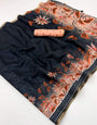 Snazzy Black Printed Cotton Silk Saree With Prodigal Blouse Piece