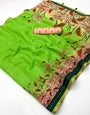 Posh Parrot Printed Cotton Silk Saree With Effulgent Blouse Piece