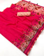 Enamoring Dark Pink Printed Cotton Silk Saree With Impressive Blouse Piece