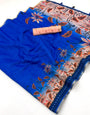 Imaginative Royal Blue Printed Cotton Silk Saree With Flamboyant Blouse Piece