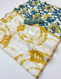 Imaginative Off White Printed Cotton Silk Saree With Embellished Blouse Piece