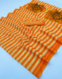 Classic Orange Printed Cotton Silk Saree With Rhapsody Blouse Piece