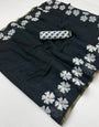 Incomparable Black Printed Cotton Silk Saree With Pleasant Blouse Piece