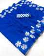 Beleaguer Royal Blue Printed Cotton Silk Saree With Fantabulous Blouse Piece