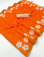 Desuetude Orange Printed Cotton Silk Saree With Blooming Blouse Piece