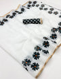 Bucolic Off White Printed Cotton Silk Saree With Profuse Blouse Piece