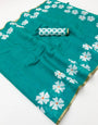 Gossamer Sea Green Printed Cotton Silk Saree With Enamoring Blouse Piece