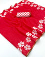 Verdant Red Printed Cotton Silk Saree With Enchanting Blouse Piece