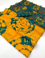 Lustrous Yellow Printed Cotton Silk Saree With Palimpsest Blouse Piece