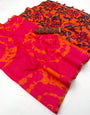 Magnificat Dark Pink Printed Cotton Silk Saree With Majesty Blouse Piece