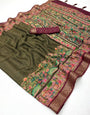 Propinquity Mehndi Printed Viscose Silk Saree With Nebula Blouse Piece