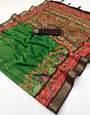 Super classy Dark Green Printed Viscose Silk Saree With Woebegone Blouse Piece