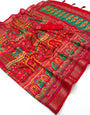 Ethnic Red Printed Viscose Silk Saree With Aplomb Blouse Piece