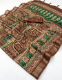 Classic Brown Printed Viscose Silk Saree With Admirable Blouse Piece