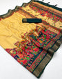 Smashing Yellow Printed Viscose Silk Saree With Whimsical Blouse Piece