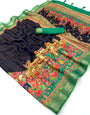 Confounding Black Printed Viscose Silk Saree With Vestigial Blouse Piece