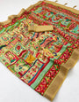 Breathtaking Beige Printed Viscose Silk Saree With Exceptional Blouse Piece