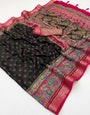 Flameboyant Black Printed Viscose Silk Saree With Enigmatic Blouse Piece