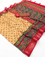 Inimitable Beige Printed Viscose Silk Saree With Nectarous Blouse Piece