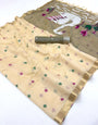 Forbearance Beige Pure Munga Cotton Silk Saree With Dissemble Blouse Piece